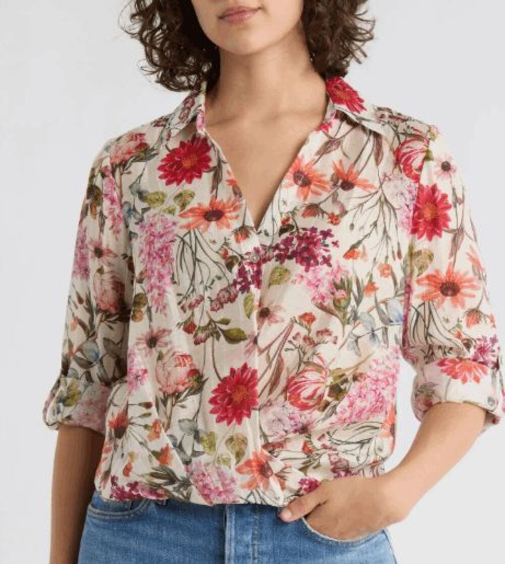 CHENAULT Print Woven Top- Large, IVORY MULTI